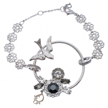 Pre Owned Dior Silver Tone Crystal Embellished Swallow Charm Bracelet