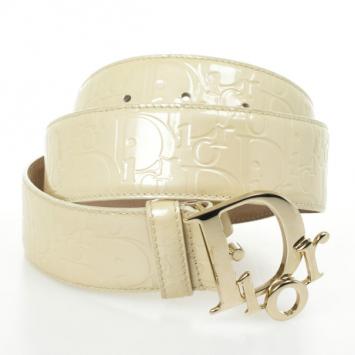 Pre Owned Christian Dior Cream Patent Diorissimo Belt 
