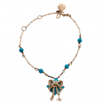 Pre Owned Dior Blue Stone Crystal Antique Gold Tone Bracelet 