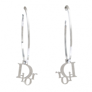 Pre Owned Dior Silver Tone Charm Hoop Earrings