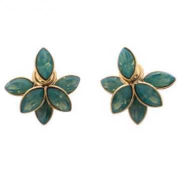 Pre Owned Dior Tribale Turquoise Crystal Flower Gold Tone Stud Earrings