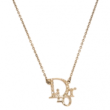 Pre Owned Dior Oblique Crystal Gold Tone Necklace 