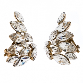 Pre Owned Dior Crystal Gold Tone Clip-on Stud Earrings