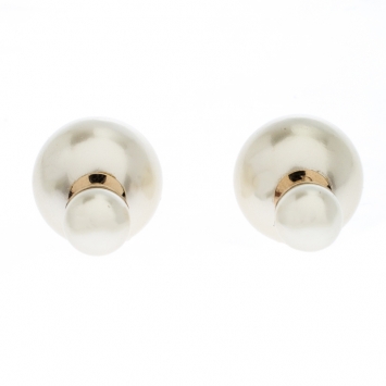 Pre Owned Dior Tribales Faux Pearl Mise En Dior Gold Tone Stud Earrings