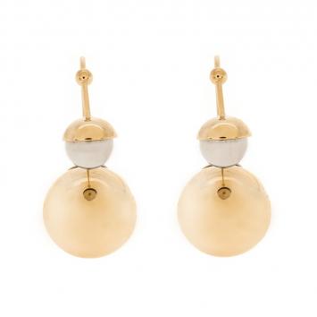 Pre Owned Dior Metallic Faux Pearl Two Tone Threaded Hoop Earrings