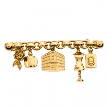 Pre Owned Dior Vintage Multi Charm Curb Chain Bar Pin Brooch 