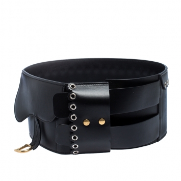 Pre Owned Dior Black Leather Saddle Belt 75CM