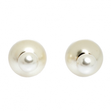 Pre Owned Dior Tribales Cream Faux Pearl Gold Tone Stud Earrings