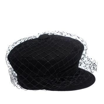 Pre Owned Dior Black Cotton Arty Mesh Veil Newsboy Cap 57 cm