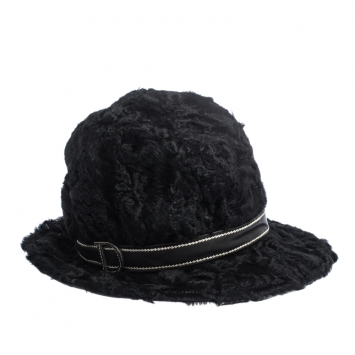 Pre Owned Dior Vintage Black Astrakan Fur & Leather Trim Hat