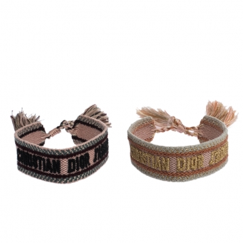 Pre Owned Dior J'adior Multicolor Woven Cotton Set of Two Adjustable Tassel Bracelets