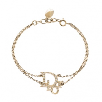 Pre Owned Dior Oblique Crystal Gold Tone Bracelet 
