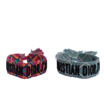 Pre Owned Dior J'adior Multicolor Woven Cotton Set of Two Adjustable Tassel Bracelets