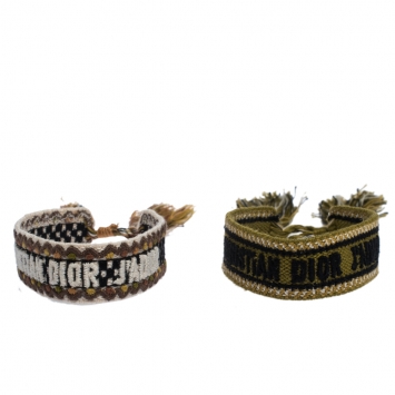 Pre Owned Dior J'adior Multicolor Woven Cotton Set of Two Adjustable Tassel Bracelets