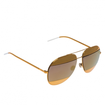 Pre Owned DIor Gold/Blue Gold Mirrored 1VTSQ Split 1 Aviator Sunglasses 