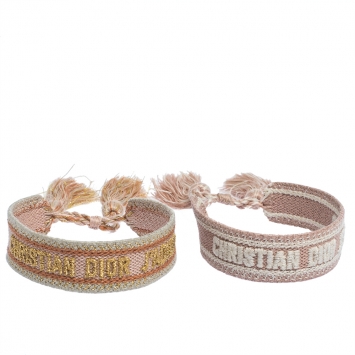 Pre Owned Dior J'adior Multicolor Woven Cotton Set of Two Adjustable Tassel Bracelets