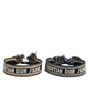 Pre Owned Dior J'adior Multicolor Woven Cotton Set of Two Adjustable Tassel Bracelets