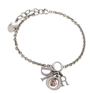 Pre Owned Dior Crytsal Multi Charm Silver Tone Bracelet