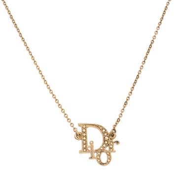 Pre Owned Dior Oblique Crystal Gold Tone Necklace 