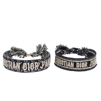 Pre Owned Dior J'adior Navy Blue Cotton Embroidered Dior Oblique Set of Two Bracelets