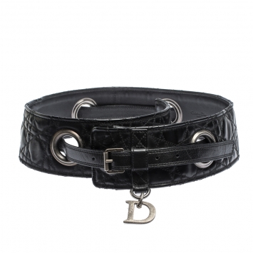 Pre Owned Dior Black Cannage Leather Grommet Waist Belt 85CM