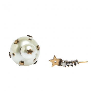 Pre Owned Dior Tribales Cream Bead & Shooting Star Crystal Asymmetric Earrings