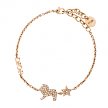 Pre Owned Dior Crystal Diorable Lion Rose Gold Tone Chain Link Bracelet