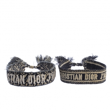 Pre Owned Dior J'adior Navy Blue Cotton with Oblique Motif Set of Two Bracelets