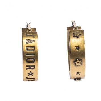 Pre Owned Dior J'Adior Asymmetric Patterned Gold Tone Hoop Earrings