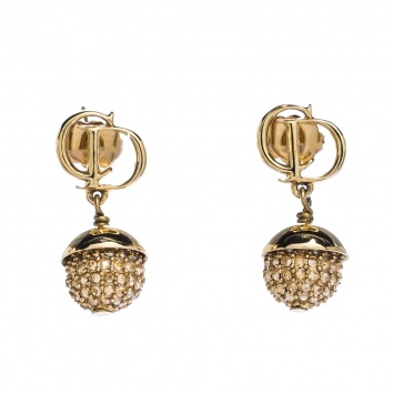 Pre Owned Dior Mise en Dior Crystal Embellished Gold Tone Drop Earrings