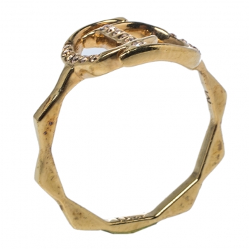 Pre Owned Dior Gold Tone Crystal Embedded Logo Ring M