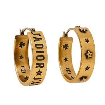 Pre Owned Dior J'Adior Asymmetric Patterned aged Gold Tone  Hoop Earrings