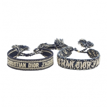 Pre Owned Dior J'adior Navy Blue Cotton Embroidered Dior Oblique Set of Two Bracelets