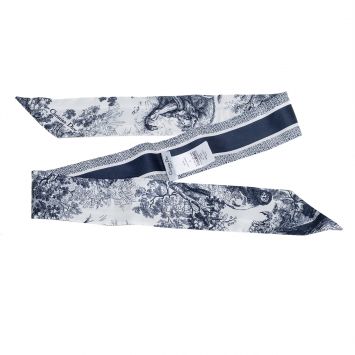 Pre Owned Christian Dior Navy Blue Toile de Jouy Sauvage Mitzah Printed Silk Bandeau Scarf
