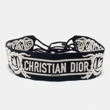 Pre Owned Dior Black/White Embroidered Canvas Waist Belt