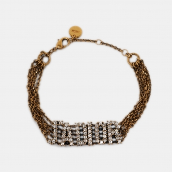 Pre Owned Dior Aged Gold Tone J'adior Crystal Logo Bracelet 