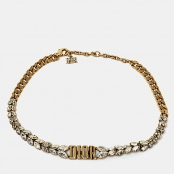 Pre Owned Dior DIO(R)EVOLUTION Crystals Gold Tone Choker Necklace
