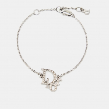 Pre Owned Dior Oblique Crystal Silver Tone Bracelet
