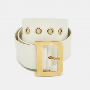 Pre Owned Dior White Leather Diorquake Wide Belt 75CM