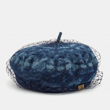 Pre Owned Christian Dior Navy Blue Arty Parisian Denim and Mesh Beret 57 cm