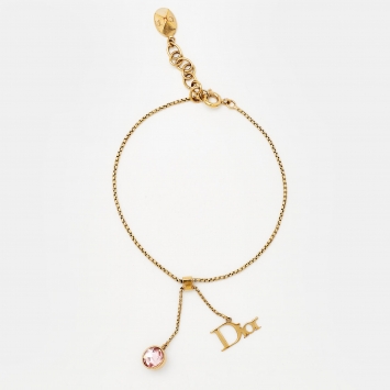 Pre Owned Dior Crystal Logo Gold Tone Bracelet