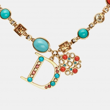 Pre Owned Dior Crystals Composite Gold Tone Necklace