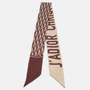 Pre Owned Christian Dior Brown Logo Print Silk Mitzah Scarf