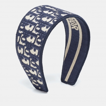 Pre Owned Dior Navy Blue Oblique Embroidered Headband 