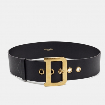 Pre Owned Dior Black Leather Diorquake Wide Buckle Belt 75CM