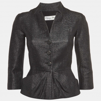 Pre Owned Christian Dior Black Textured Cotton Blend Bar Jacket S