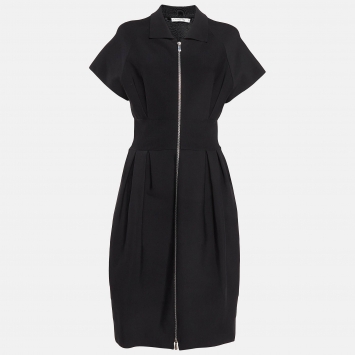 Pre Owned Christian Dior Black Knit Zip Front Midi Dress M