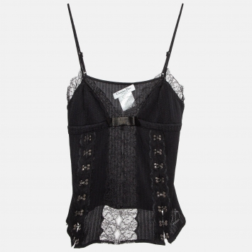 Pre Owned Christian Dior Boutique Black Stretch Knit Lace Detail Camisole L