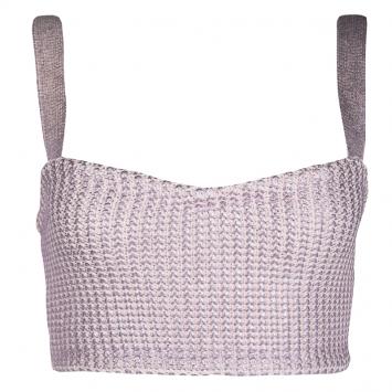 Pre Owned Dior Metallic Pink Foil Printed Knit Bustier Top S