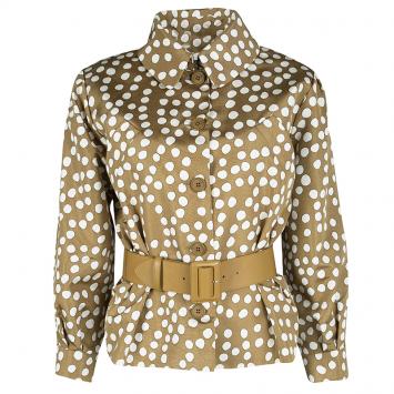 Pre Owned Dior Brown Polka Dotted Silk Calfskin Leather Belt Detail Tailored Jacket S